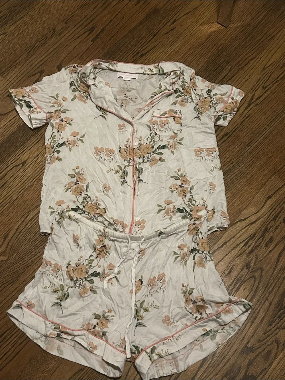 Birdy Grey Floral Short Pajama Set - Cream with Pink Floral